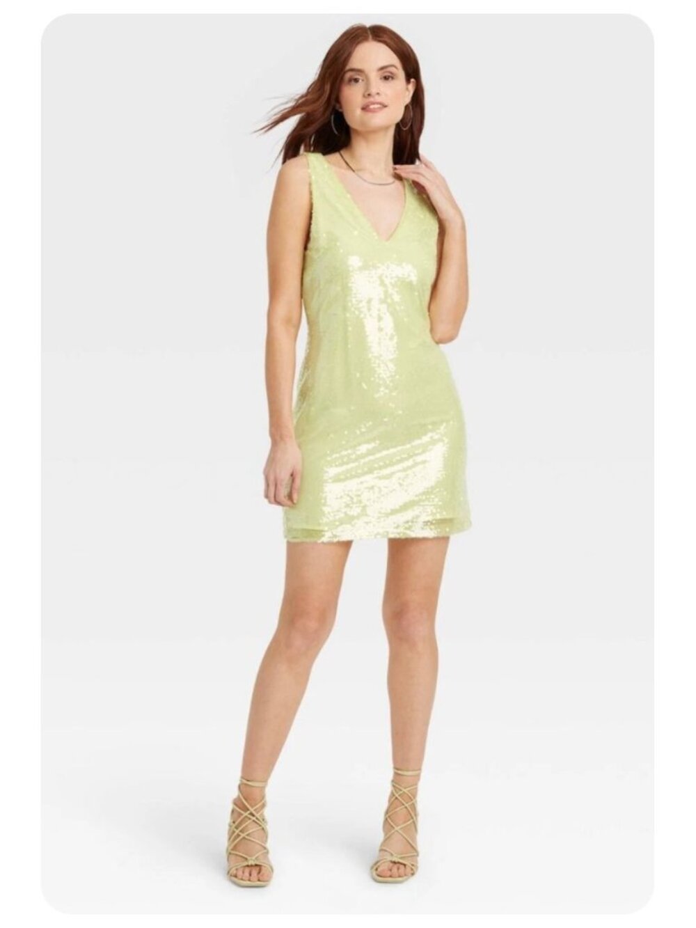 NWT A New Day Light Green Sequin V-Neck Sleeveless Mini Dress sz xs